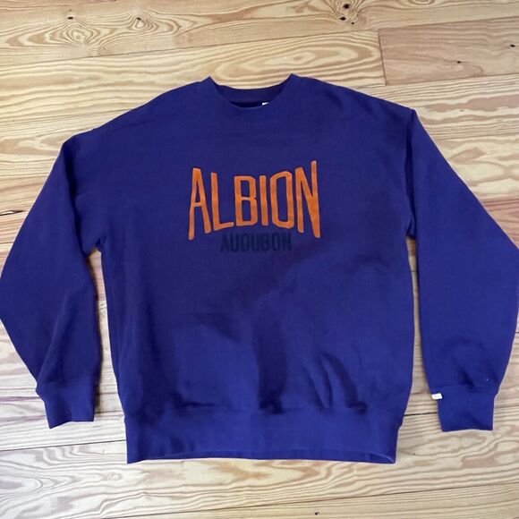 y2K PURPLE Levi’s Gold Tab Crewneck Sweatshirt Velor Albion Audubon LOGO Medium - Picture 1 of 5